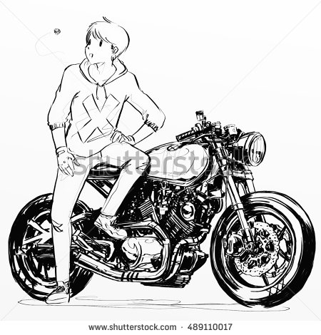 450x470 Motorcycle Poster Illustration, Hand Drawing Sketch, Boy Riding