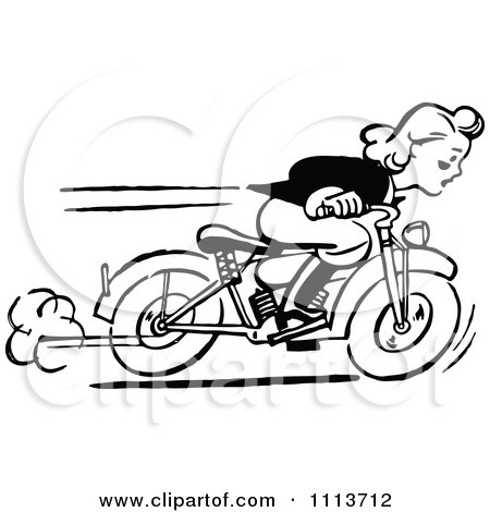 450x470 Clipart Retro Black And White Woman Racing A Motorcycle