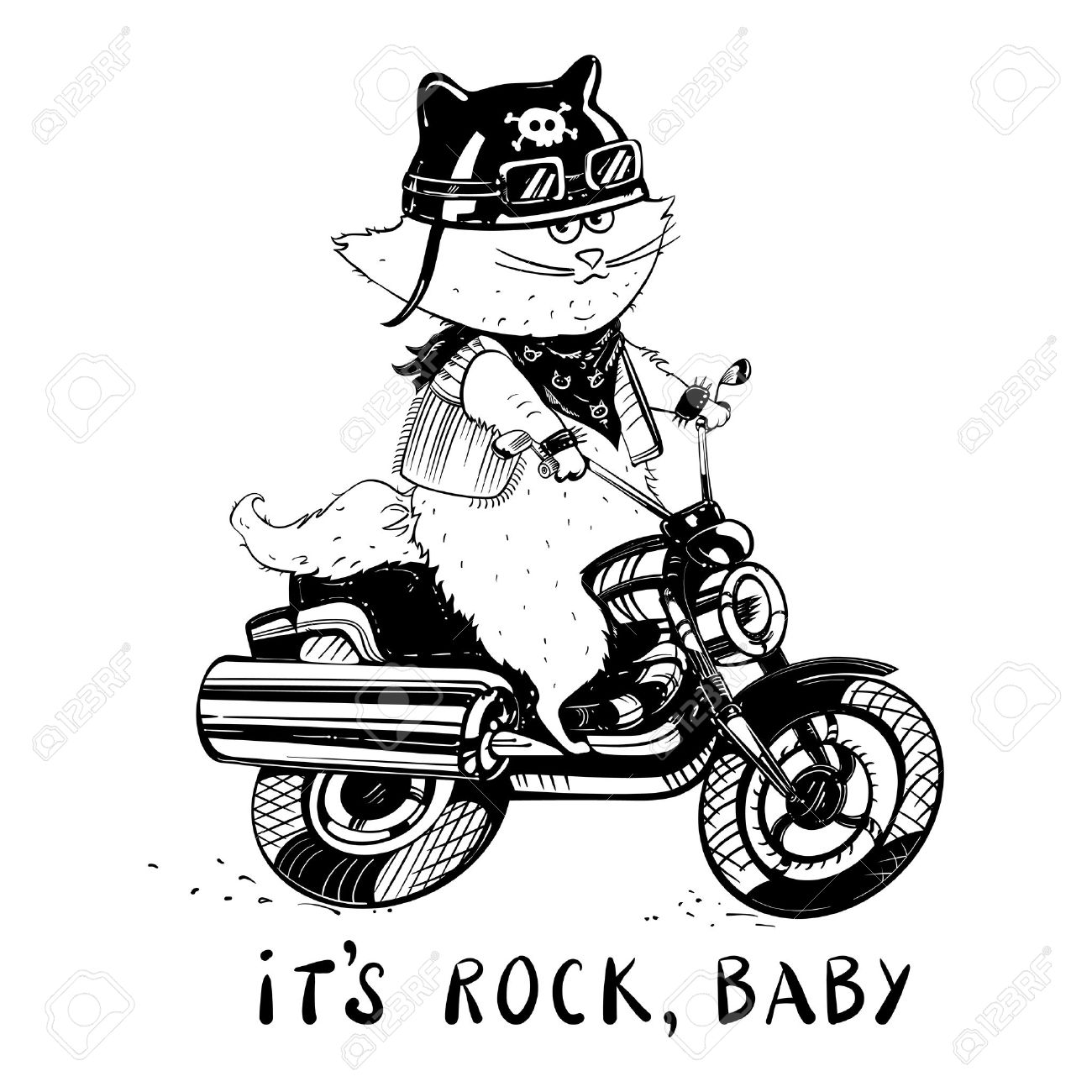 1300x1300 Funny Cat On A Motorcycle. Cat Biker In A Cartoon Style. Cute
