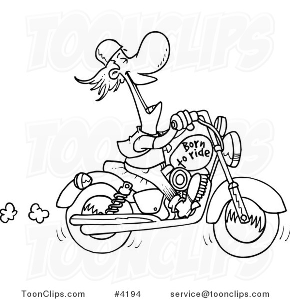 581x600 Cartoon Black And White Line Drawing Of A Biker Laughing On His