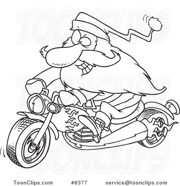 581x600 Cartoon Blacknd White Line Drawing Of Biker Santa On