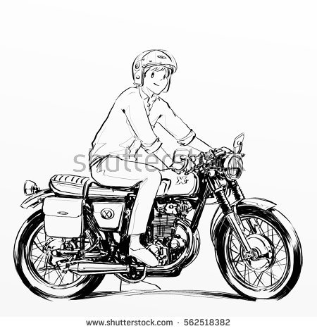 450x470 Boy Riding Motor Cycle, Illustration, Cartoon Style,hand Writing