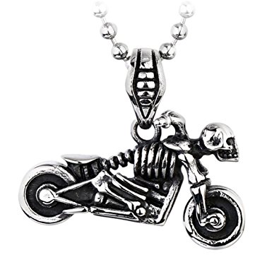 395x395 Silver Stainless Steel Vintage Skull Motorcycle Biker Pendant