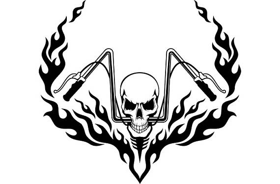 570x375 Motorcycle Logo 7 Skull Chopper Handle Bars Flames Bike Biker