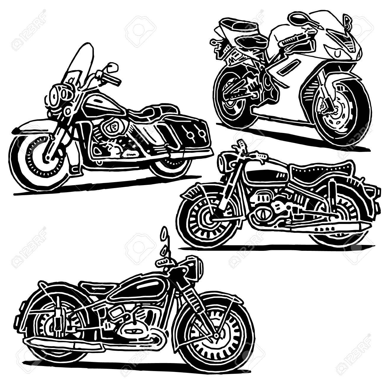 1300x1300 Retro Motorcycle Drawing Isolated On White Background Royalty Free