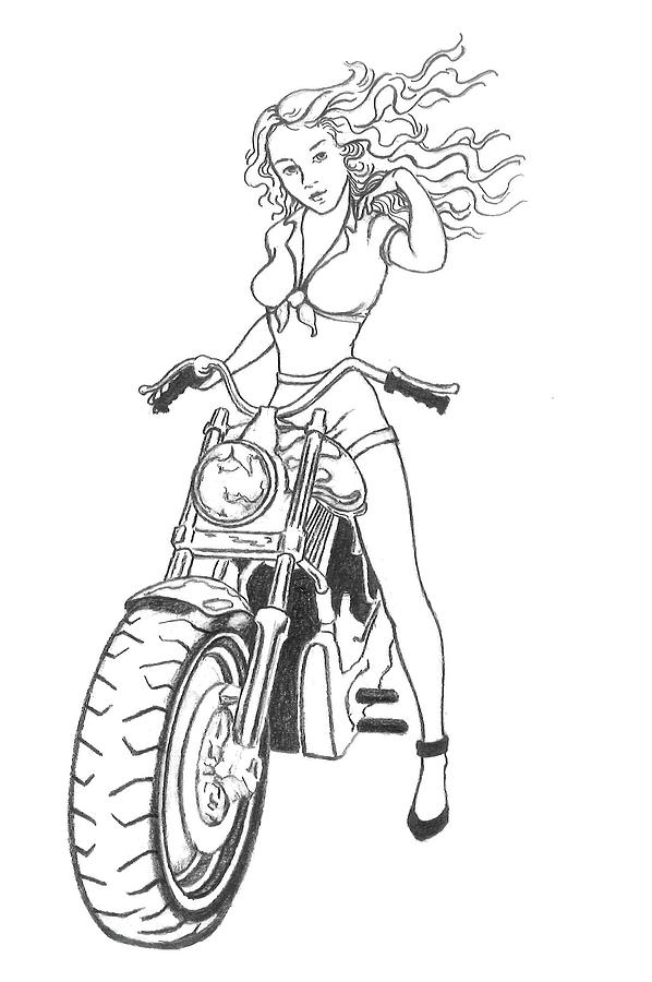 598x900 Motorcycle Drawing By Kristin Pedersen