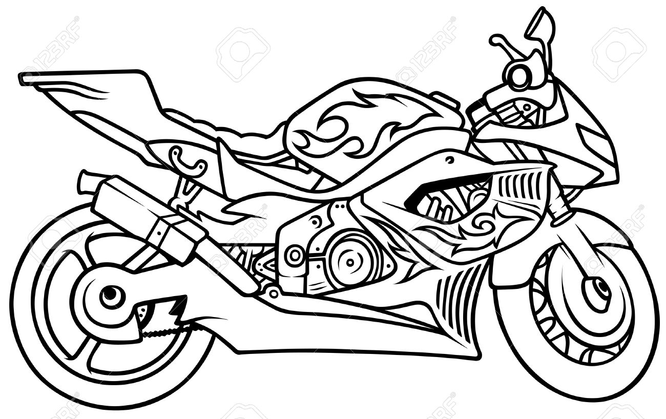 1300x818 Drawn Motorcycle Black And White