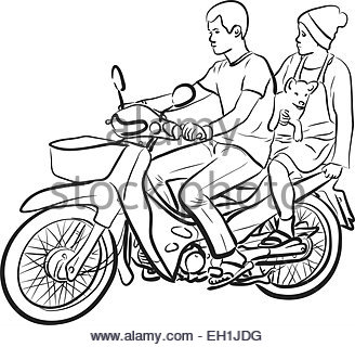 328x320 Drawing Of A Woman On A Motorcycle Stock Photo 69118077
