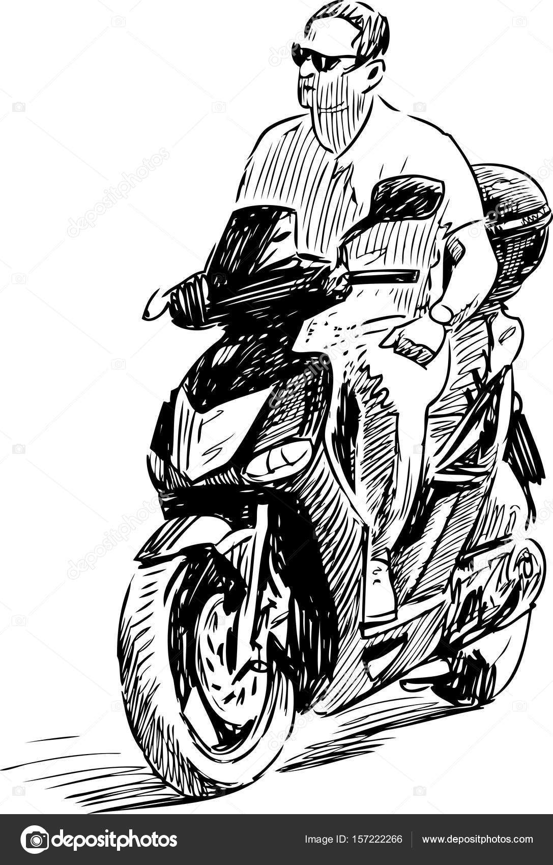1087x1700 Sketch Of A Man Riding A Motorbike Stock Vector Samakarov@mail