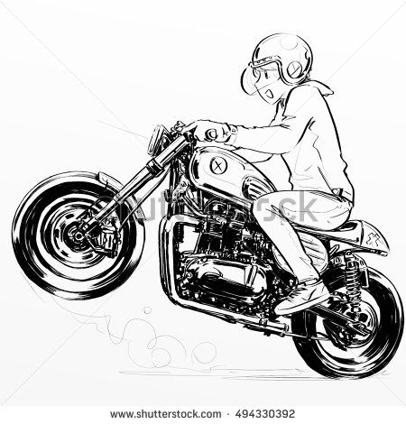 450x470 Boy Riding Motorcycle, Cartoon Illustrate, Motorcycle Poster
