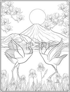 236x311 Japanese Landscape With Mount Fuji And Tradition Flowers And A B