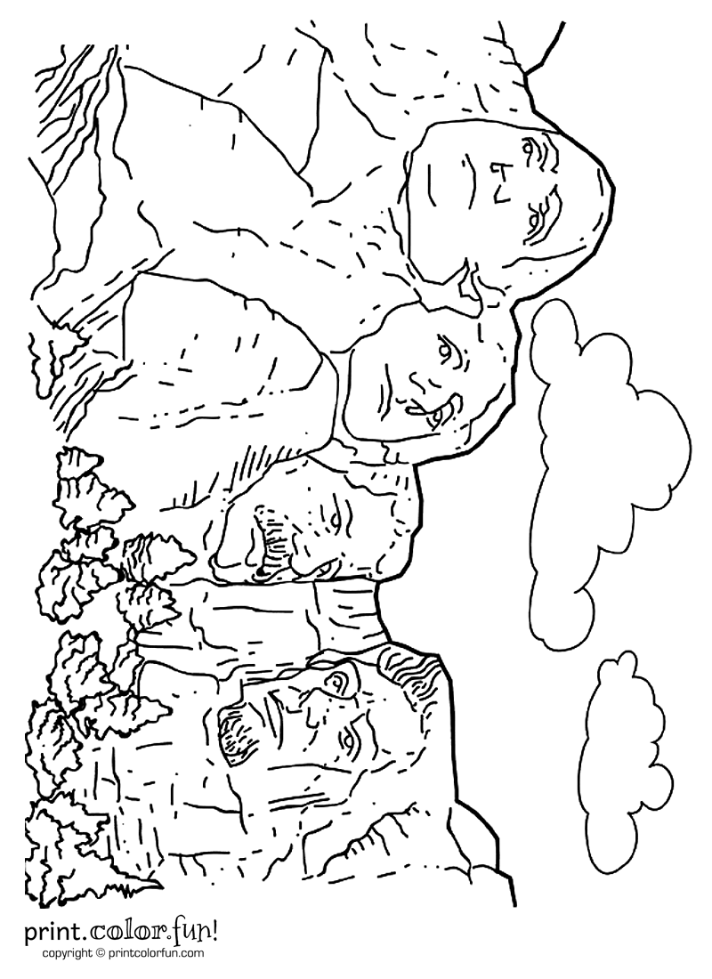 800x1100 Mount Rushmore Coloring Page