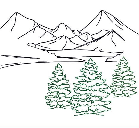 467x431 Embroidery Design Fir Tree Trio Outline, Mountain Landscape