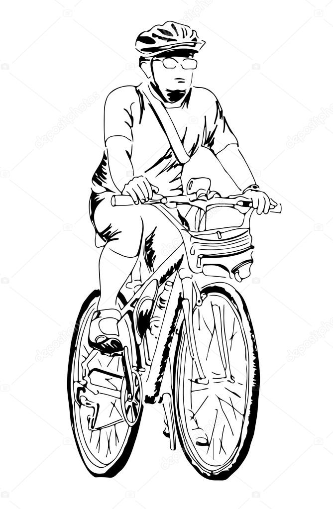 669x1023 Hand Drawn Sketch Of A Man Rides On A Mountain Bike Or Bicycle