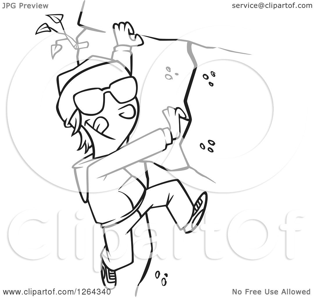 1080x1024 Clipart Of A Black And White Cartoon Boy Climbing A Mountain