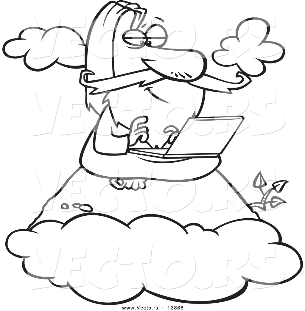 1024x1044 Vector Of A Cartoon Wise Man Using A Laptop On A Mountain