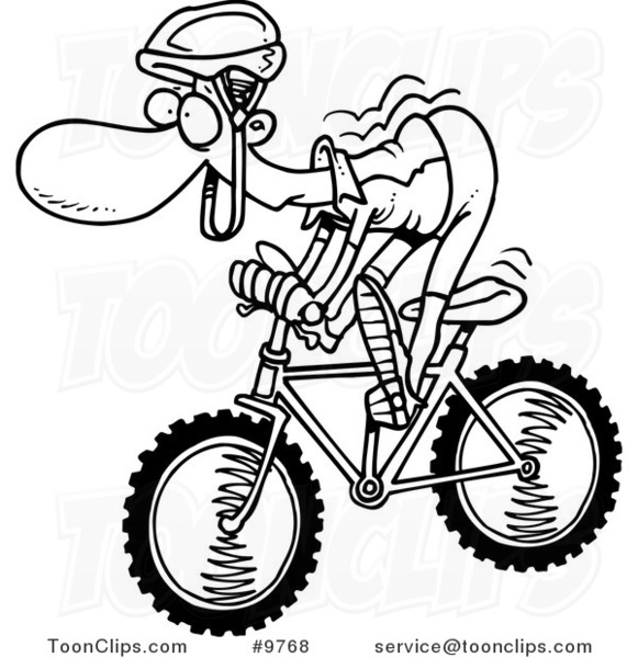 581x600 Cartoon Black And White Line Drawing Of A Mountain Biker