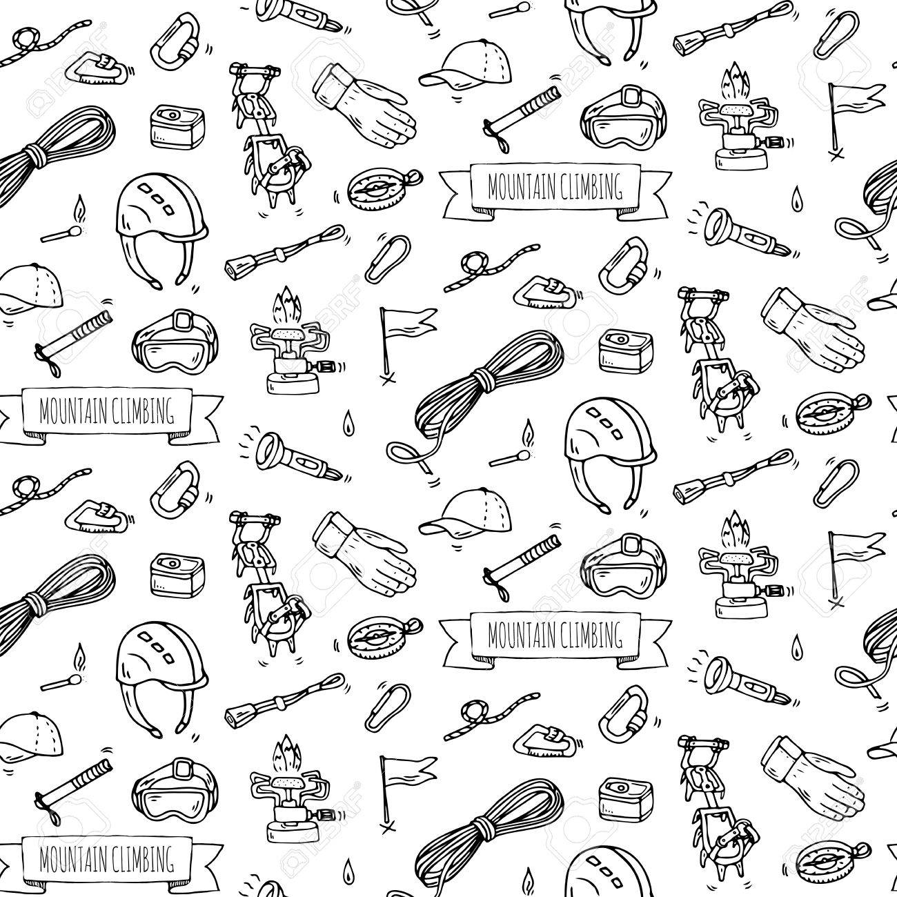 1300x1300 Seamless Pattern Hand Drawn Doodle Mountain Climbing Icons Set