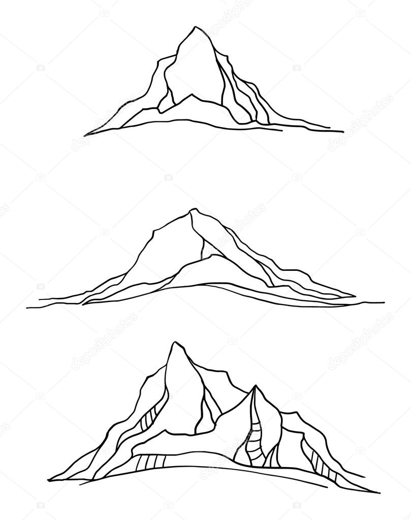 809x1023 Abstract Minimal Mountain Landscape Symbol Set, Black And White