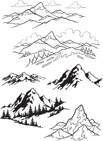 354x484 Black And White Sketches Of Mountains Quilt Art