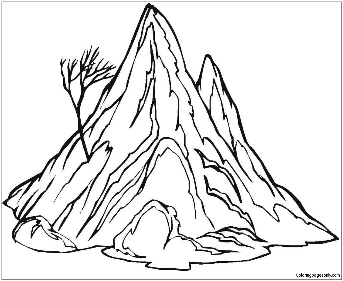 1113x910 Lonely Tree On The Mountain Stone Coloring Page