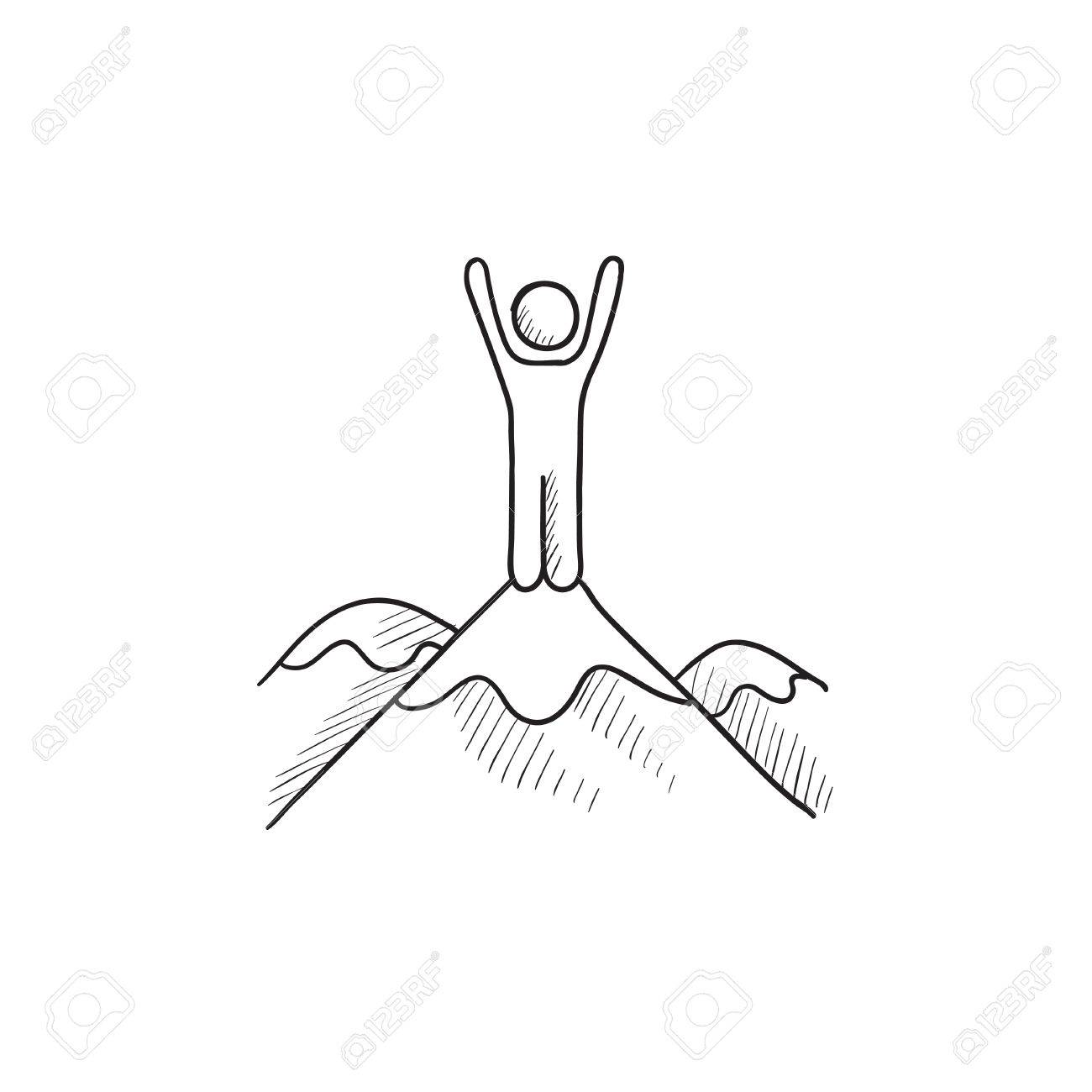 1300x1300 Man Standing Top Of Mountain Vector Sketch Icon Isolated