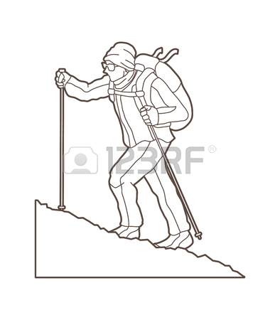 394x450 A Man Hiking On The Mountain Outline Graphic Vector Royalty Free