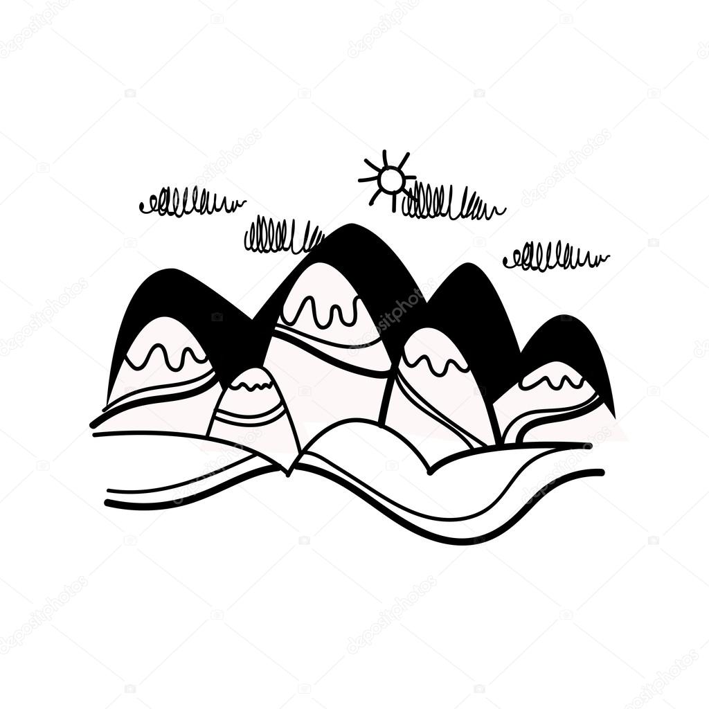 1024x1024 Mountains Peaks View Sketch Simple Line Stock Vector Mast3r