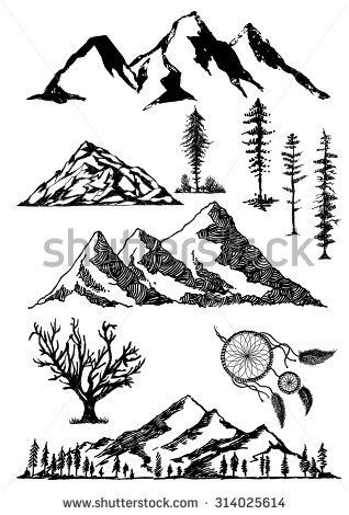 318x470 Mountain Ranges Mountain Range, Silhouettes And Watercolor