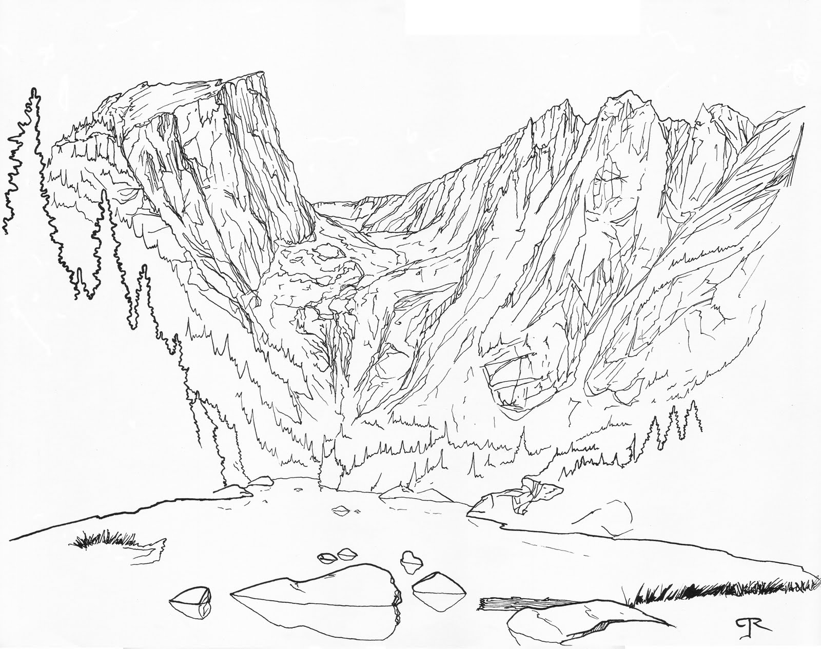 1600x1265 Rocky Mountain Line Drawing