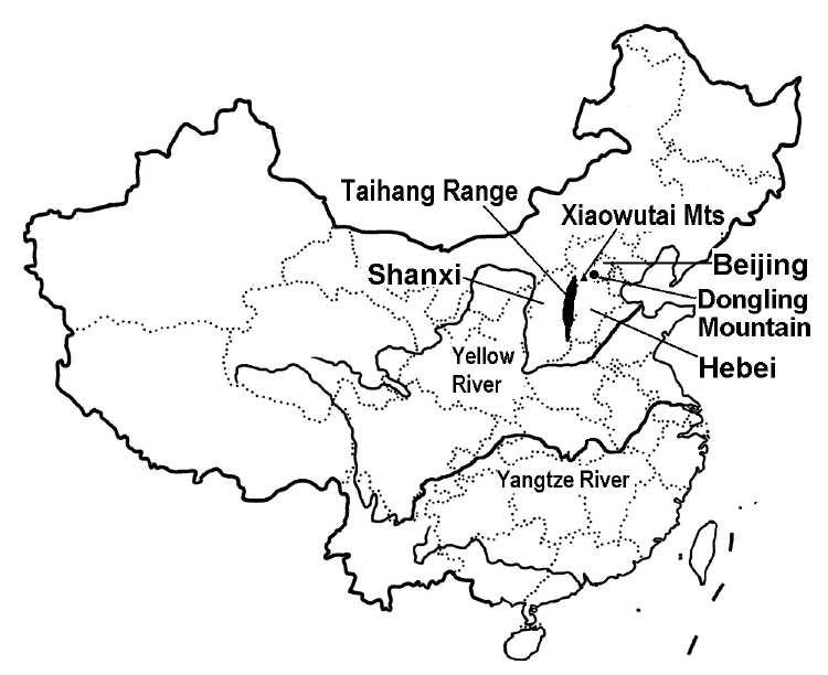 750x612 Location Of The Dongling Mountain Of Beijing, China.