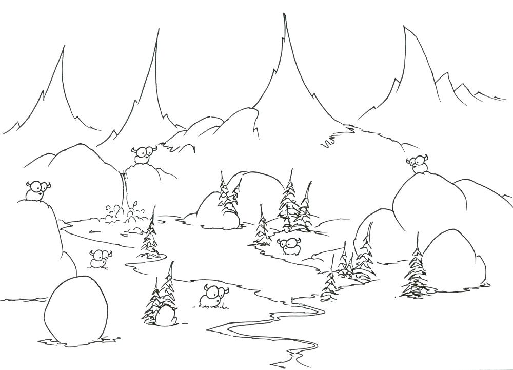1000x721 Coloring Pages Of Mountains Mountain Scenery Coloring Pages