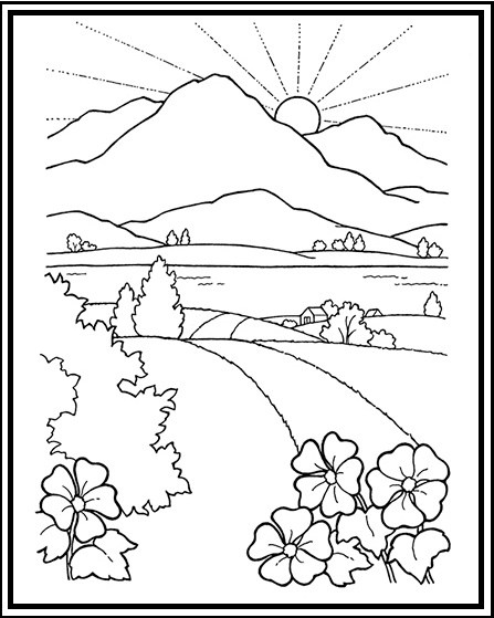 447x559 Wonderful Mountain Scenery Coloring Pages For Children