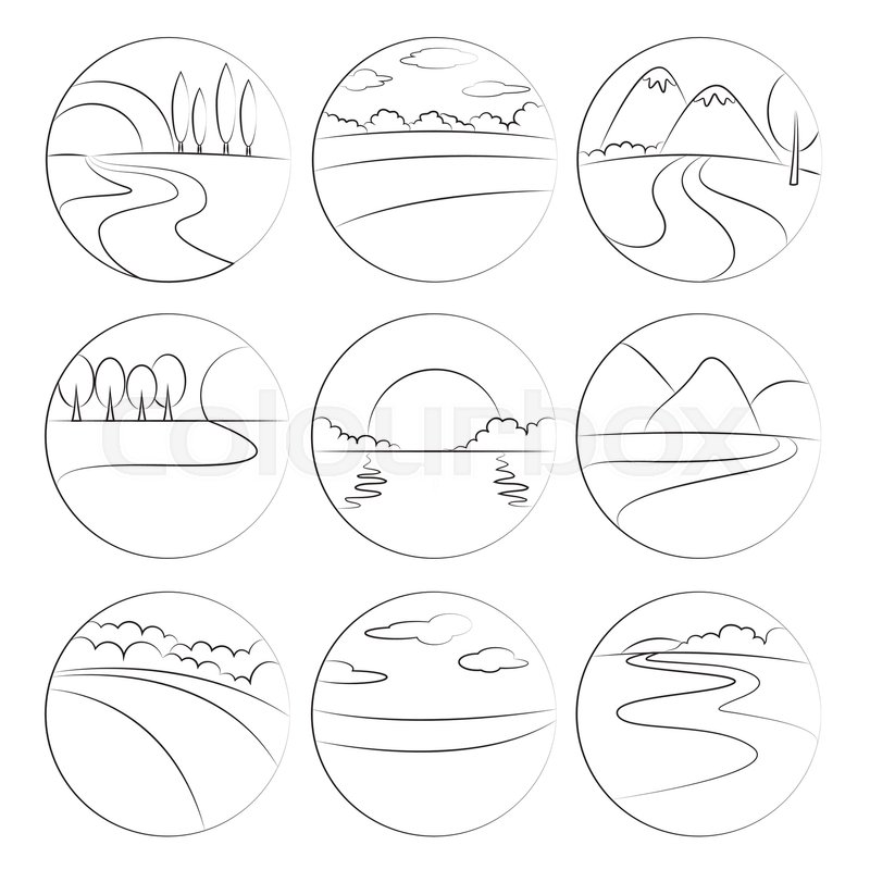 800x800 River And Landscape Icons. Symbols Of Ecology Nature And Travel