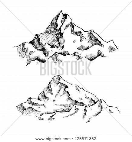 436x470 Vector Mountains Drawing Set. Hand Vector Amp Photo Bigstock