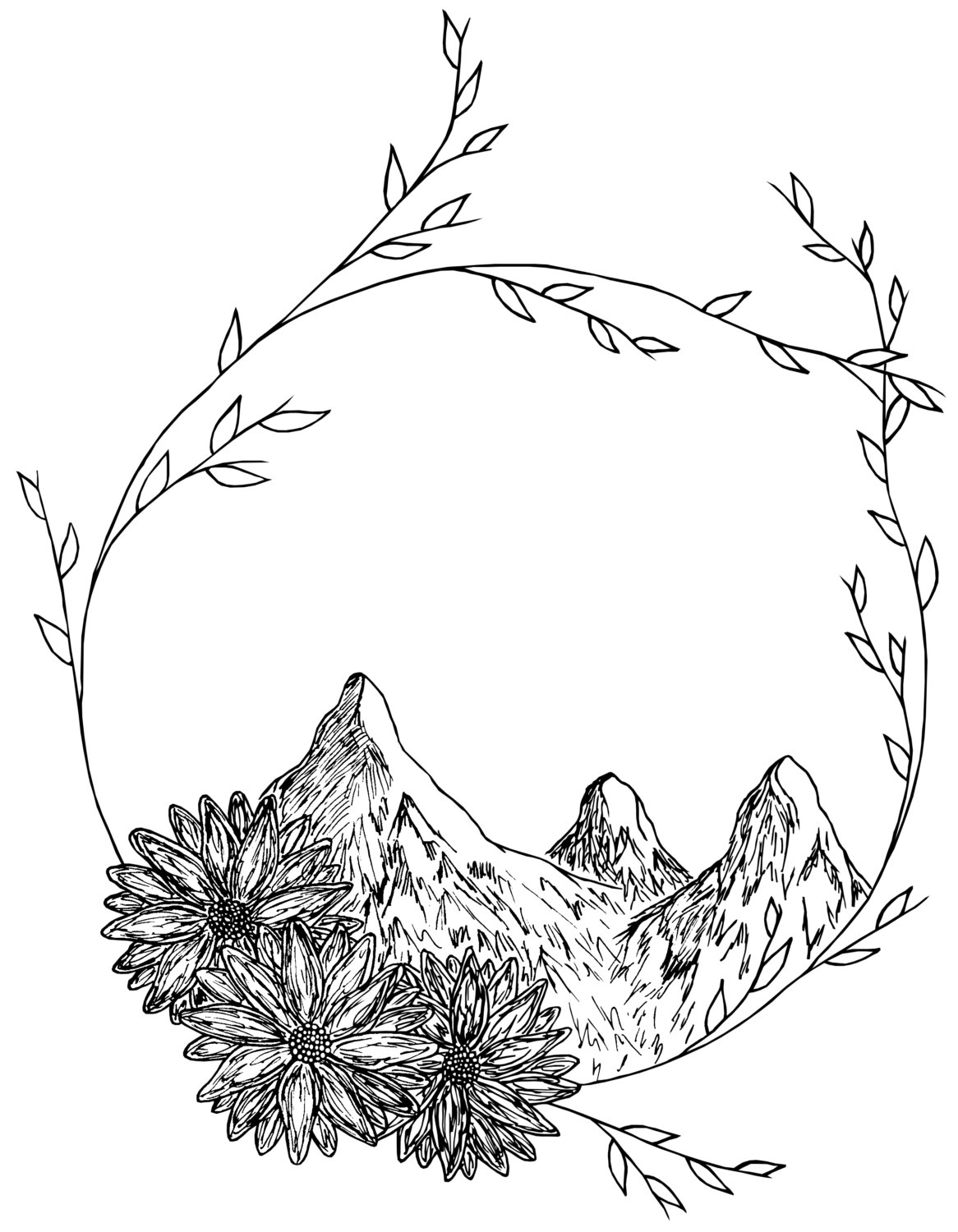 1166x1500 Mountain Wreath Drawing