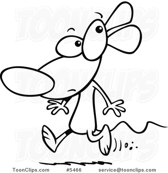 581x600 Cartoon Black And White Line Drawing Of A Running Mouse