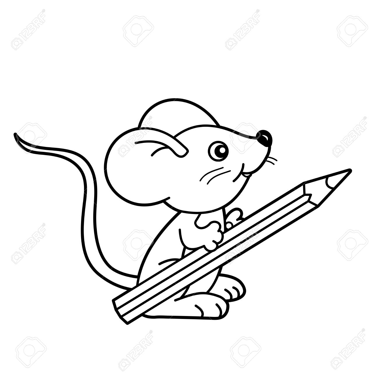 1300x1300 Coloring Page Outline Of Cartoon Little Mouse With Pencil
