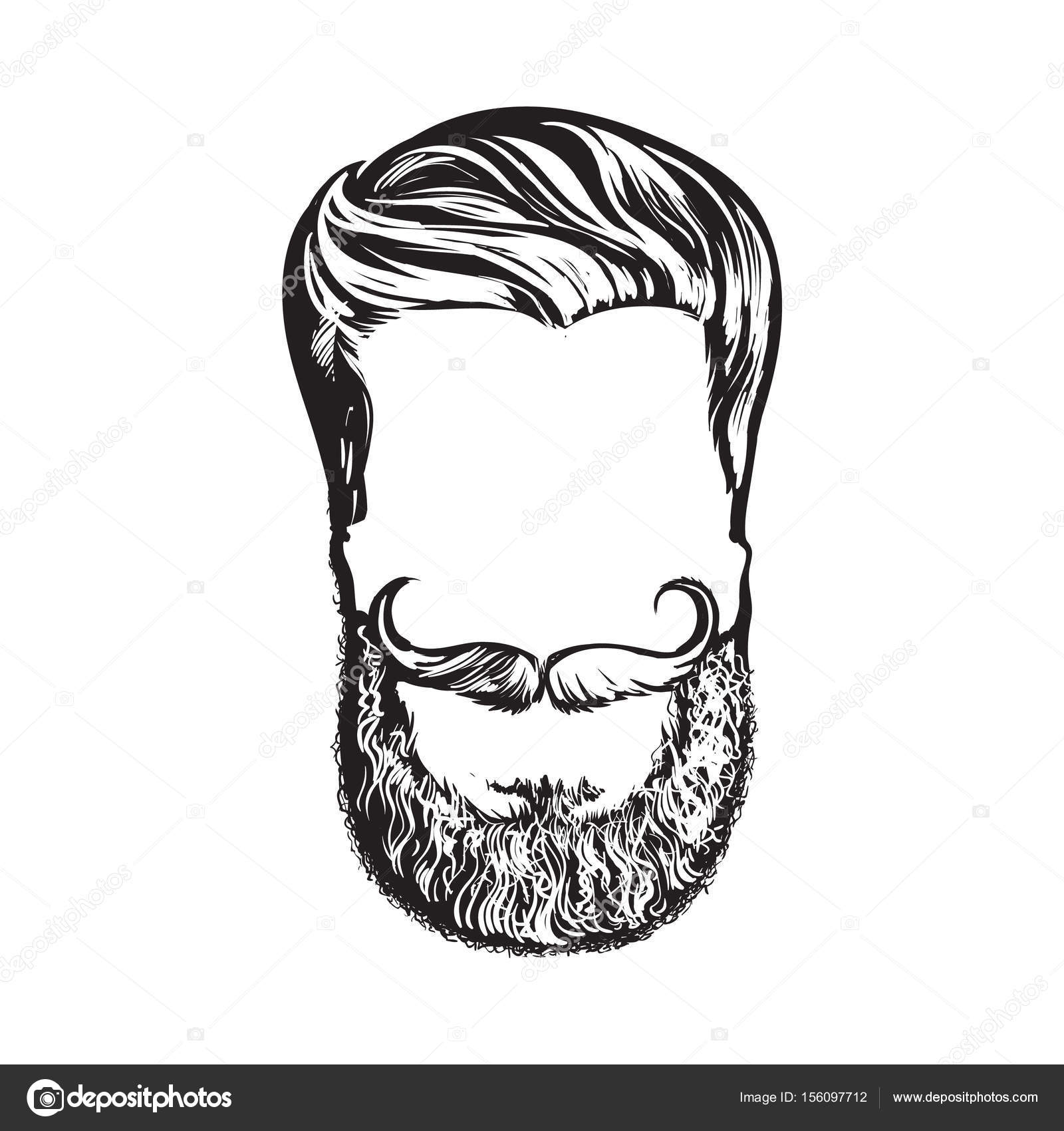1600x1700 Hand Drawn Hipster Hairstyle, Beard And Mustache, Sketch Vector