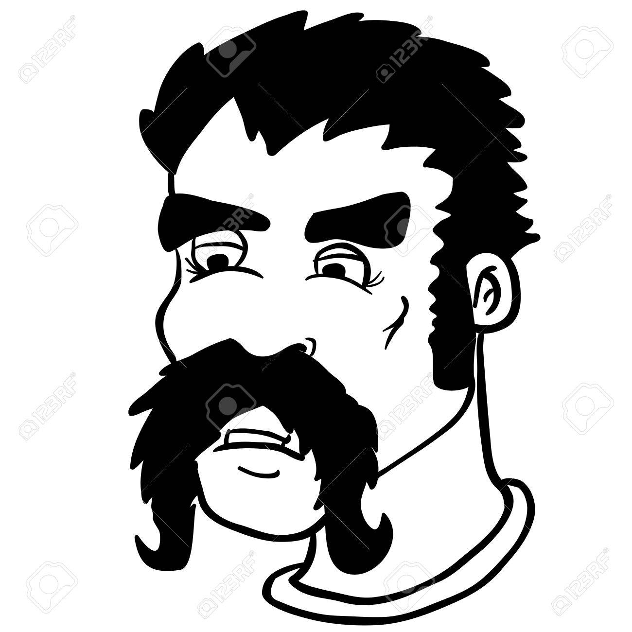 1300x1300 Simple Black And White Moustache Man Cartoon Royalty Free Cliparts