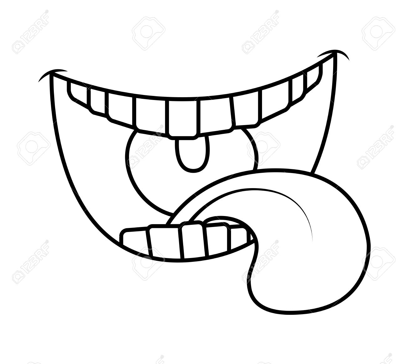 1300x1161 Cartoon Smile, Mouth, Lips With Teeth And Tongue. Silhouette