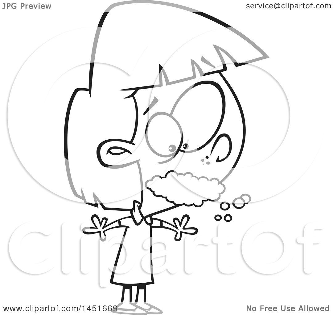 1080x1024 Clipart Graphic Of A Cartoon Black And White Lineart Girl Foaming