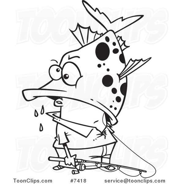 581x600 Cartoon Black And White Line Drawing Of A Fisher Man Inside A Big