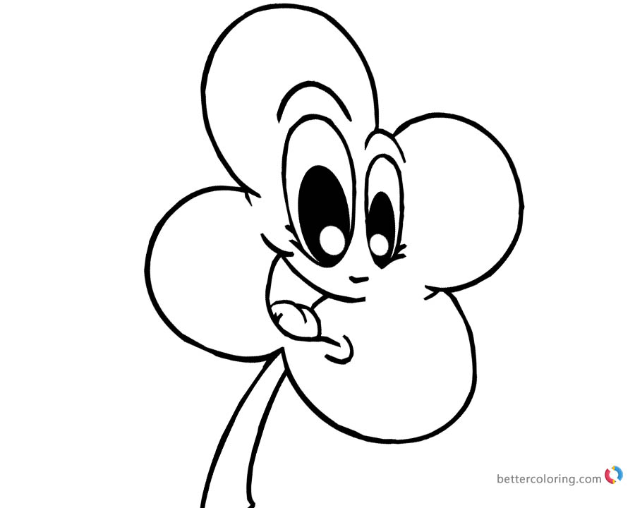 900x720 Cartoon Four Leaf Clover Coloring Pages With Eyes And Mouth