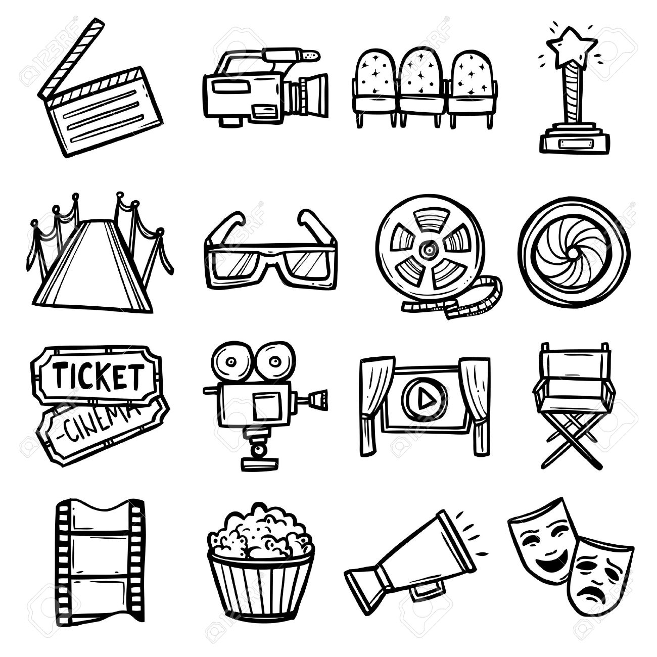 1300x1300 Cinema And Entertainment Arts Hand Drawn Decorative Icons Set