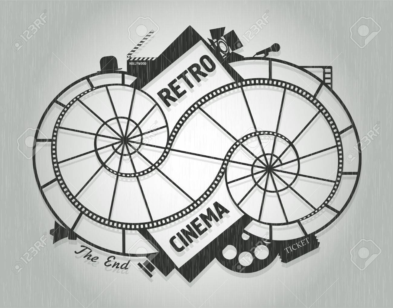 1300x1017 Cinema Concept Design In Retro Style With Film Reel And Twisted