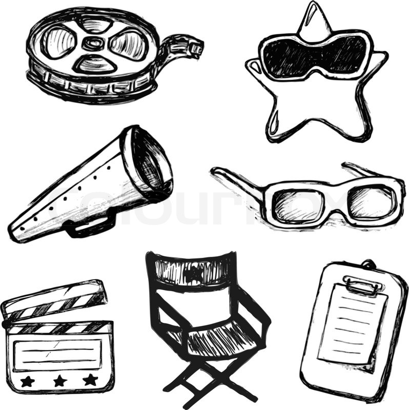 798x800 Cinema Doodles. Vector Icons Stock Vector Colourbox