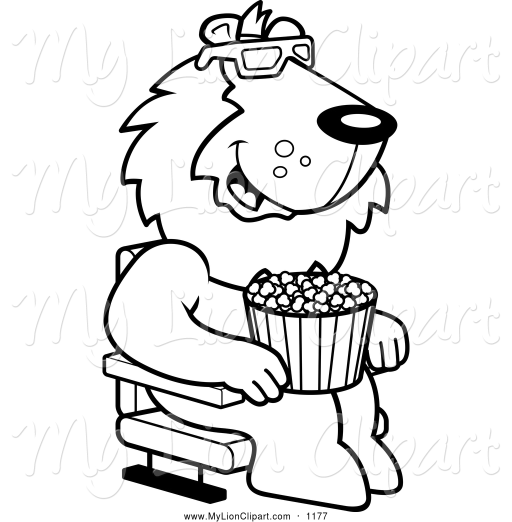 1024x1044 Clipart Of A Black White Happy Lion Eating Popcorn