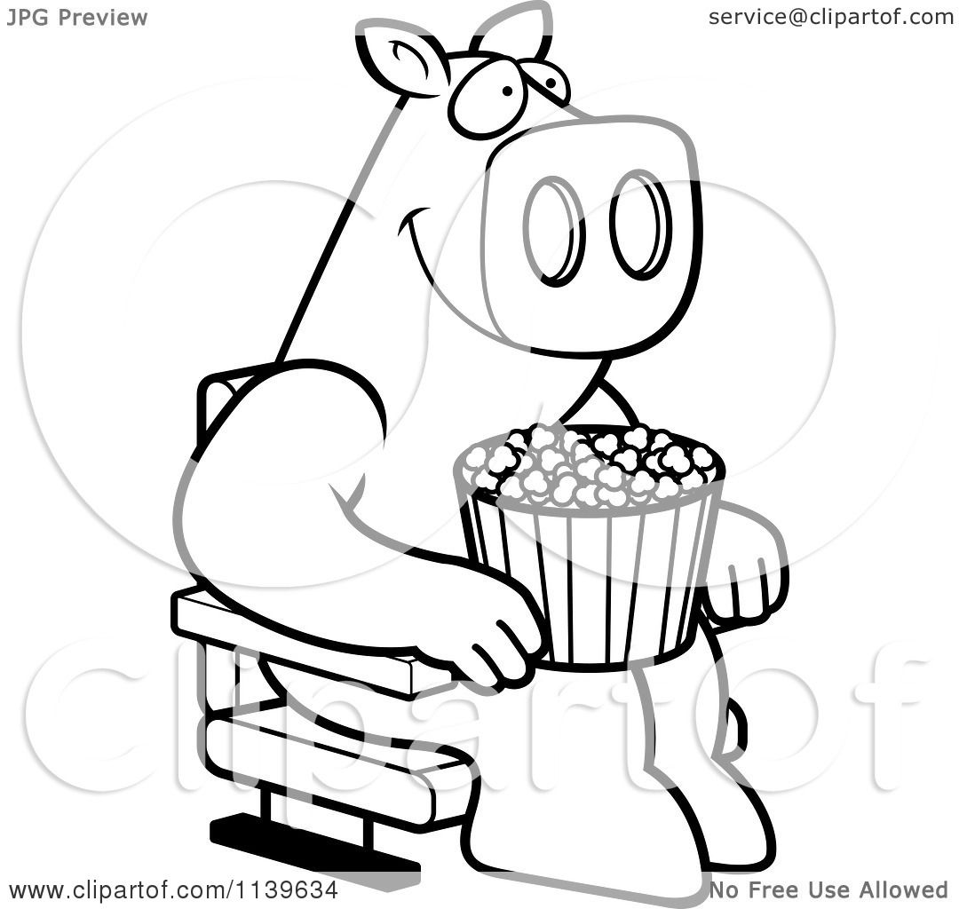 1080x1024 Cartoon Clipart Of A Black And White Happy Pig With Popcorn