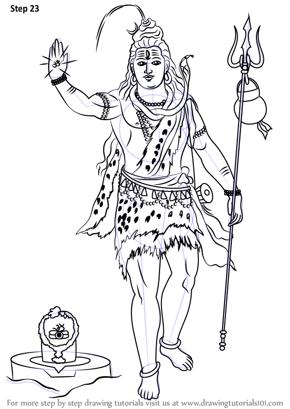 598x844 Learn How To Draw Lord Shiva Standing (Hinduism) Step By Step
